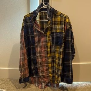 Plaid shirt, worn once,super soft- blue, yellow, pink and white